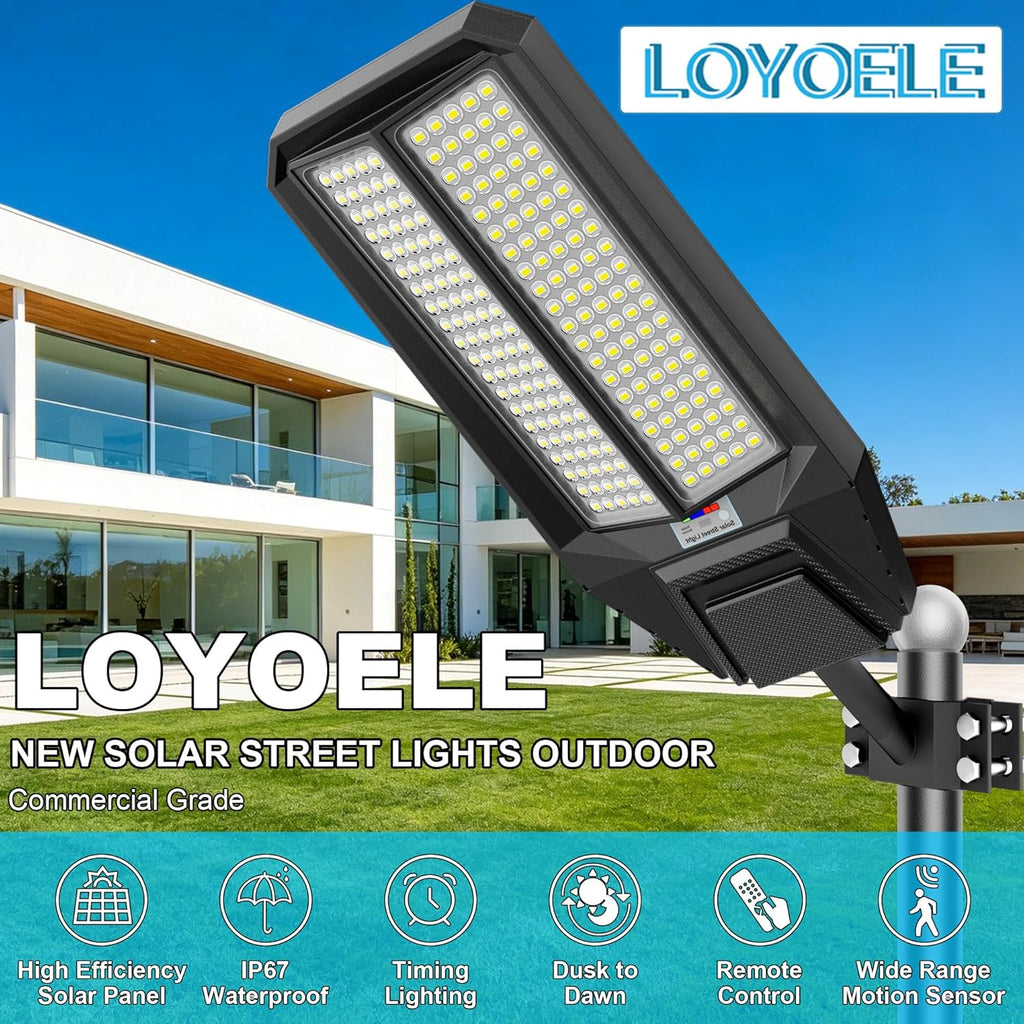 Ultra-Bright Solar Street Light with Motion Sensor, 11000W Commercial Outdoor Solar Security Light, IP67 Waterproof