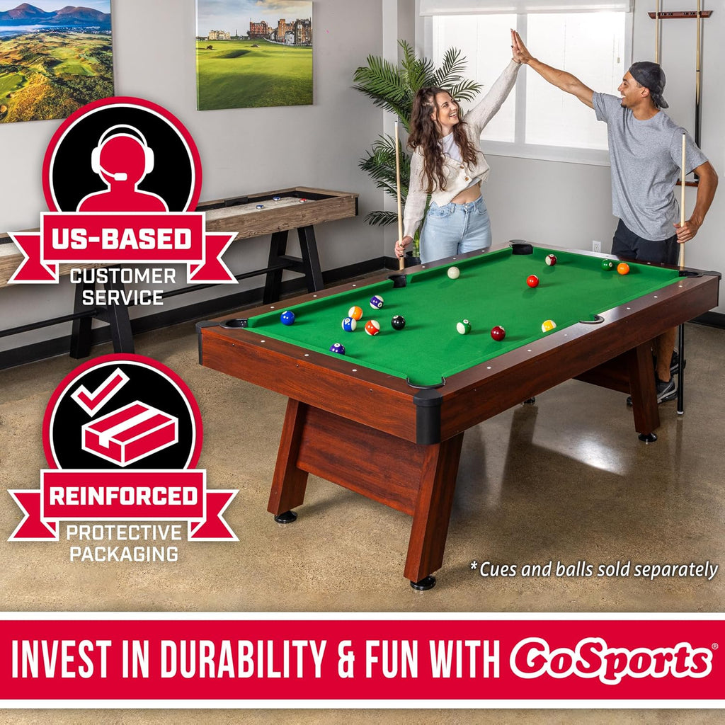 7 and 8 ft Pool Tables with Wood Finish - Gray, Black, or Green Felt - Billiards Game Room Table for Adults & Family