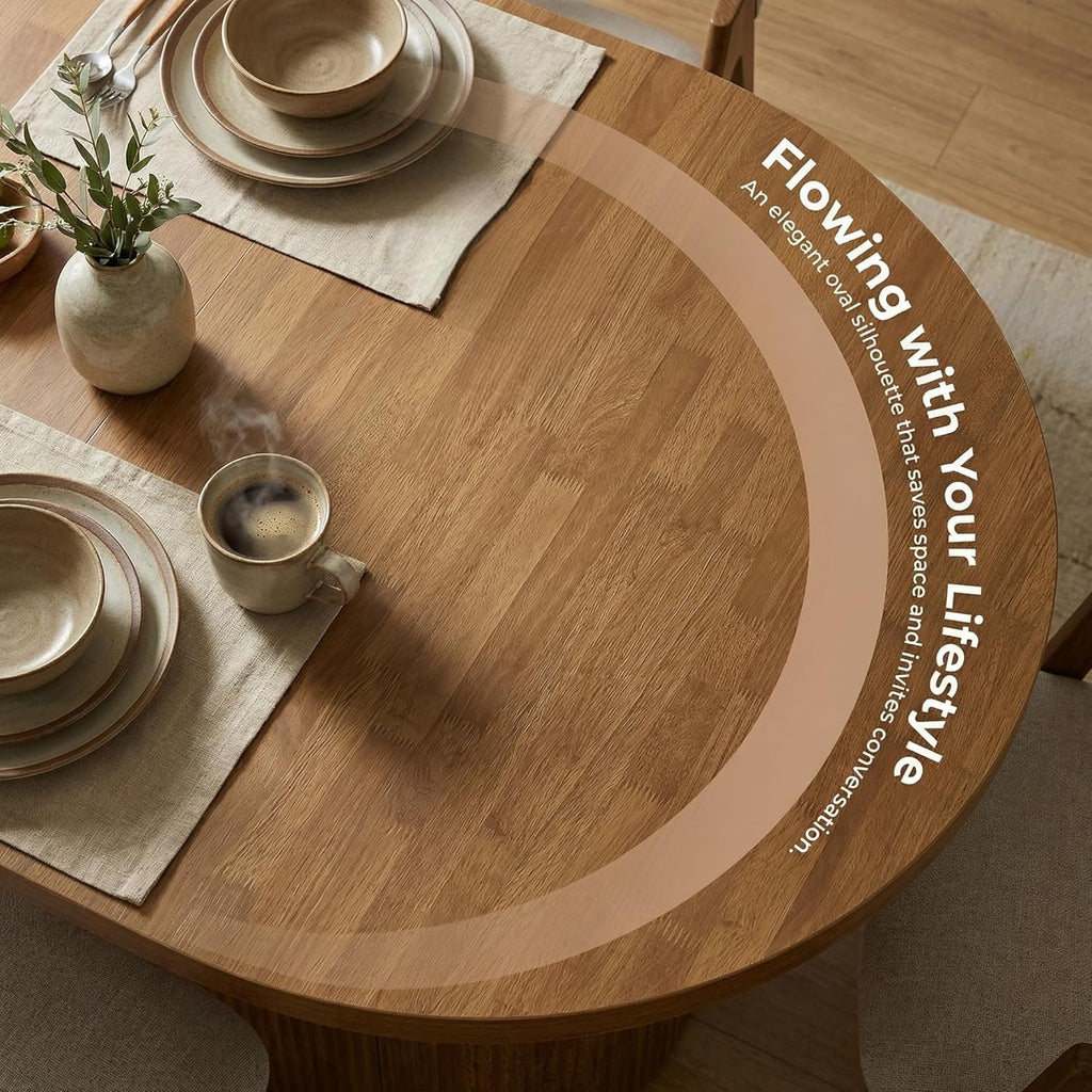 47.24" Oval Dining Table for 4, Small Kitchen Table with Pedestal Base, Space Saving Farmhouse Wood Dinner Table for Apartment and Dining Room, Brown