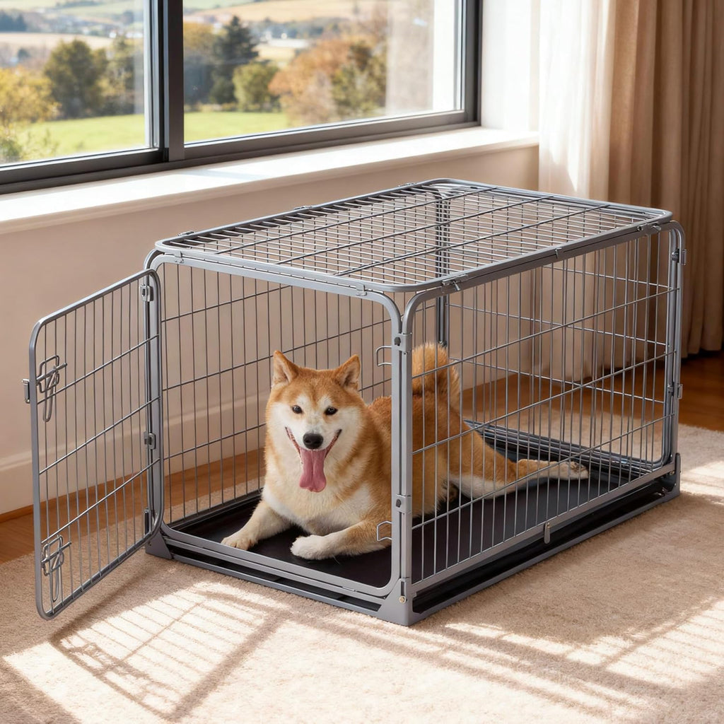 Collapsible Dog Crate for Medium Dogs - 36 inch Escape Proof Metal Dog Kennel with Double Door
