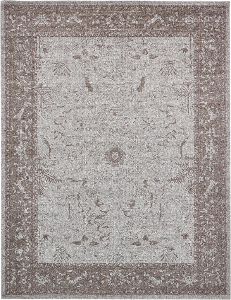 Miranda Rug - 10' x 13' 1 Light Gray Easy-Clean Area Rug - Vintage Floral Design