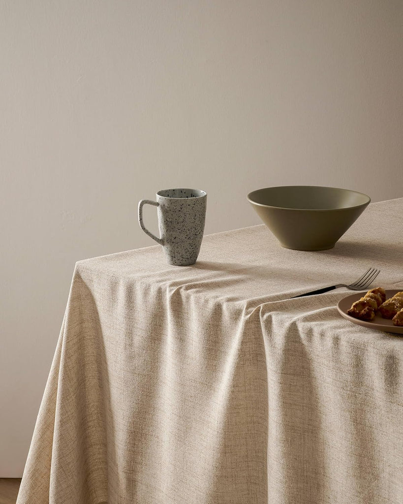 Linen Tablecloth for Rectangle Table, Natural 60x84 Inch (Fit 5ft, Narrow Fit 6ft Rectangle Table) F