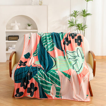 Boho Floral Flannel Fleece King Size Blanket - Soft, Warm & Lightweight Fuzzy Blanket for Couch, Bed, or Sofa Decor
