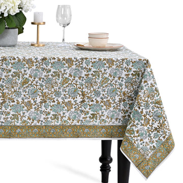 CPC Harvest Bloom Block Print 100% Cotton Square Tablecloth 60x60 Inch