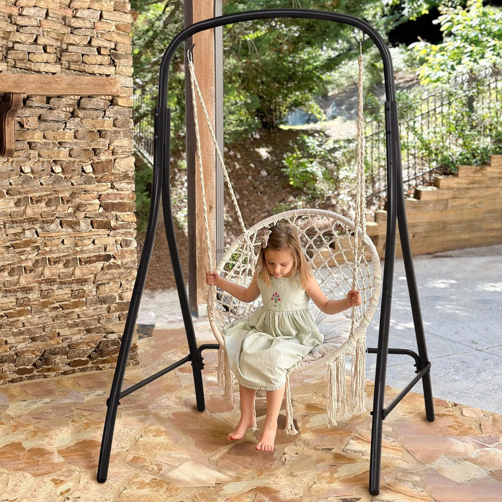 Indoor Hammock Swing Chair with Stand, Hanging Chair Outdoor with Stand, 400 lbs Capacity, Beige