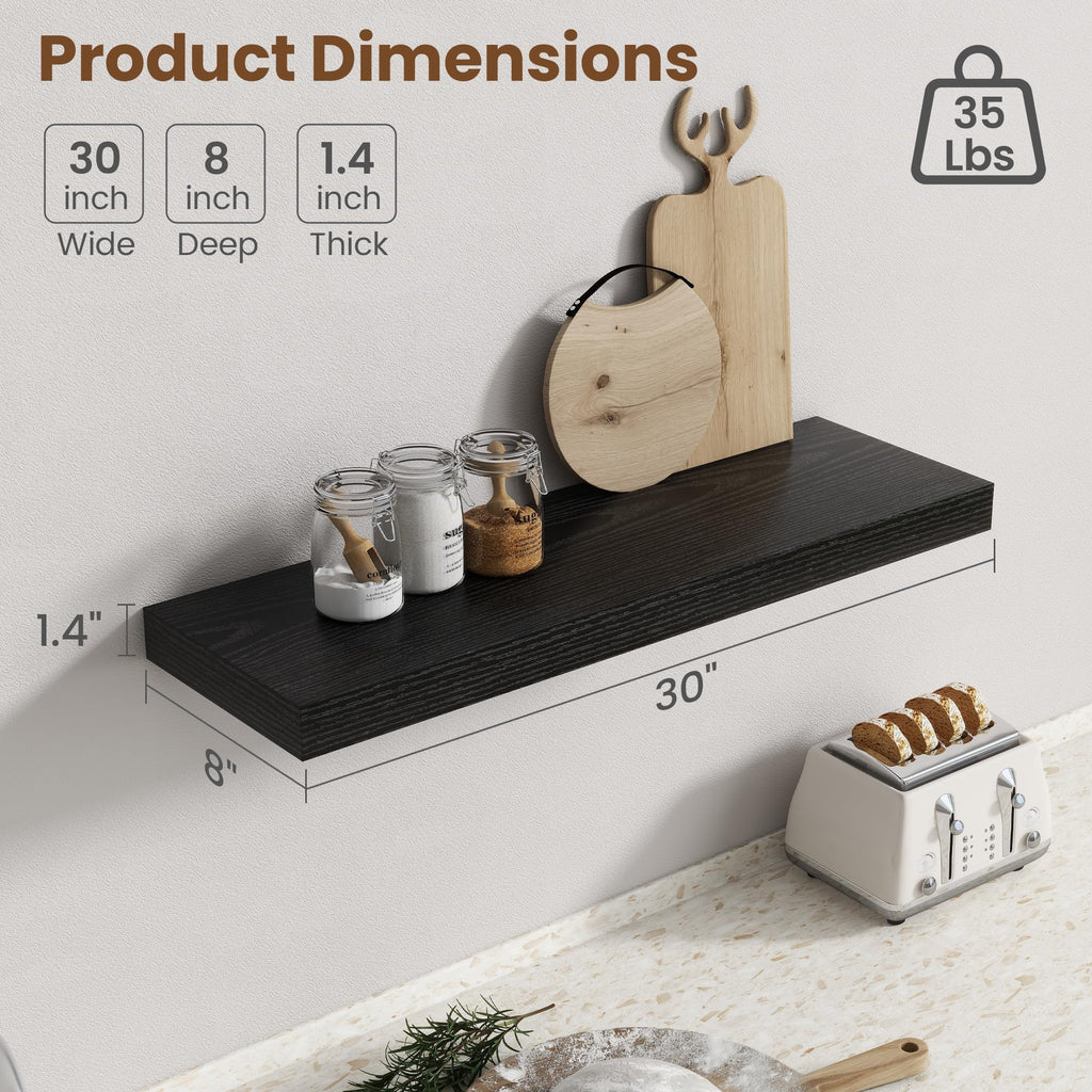 30 Inch Floating shelves for Wall, 8 Inch Deep, Invisible Brackets, Black