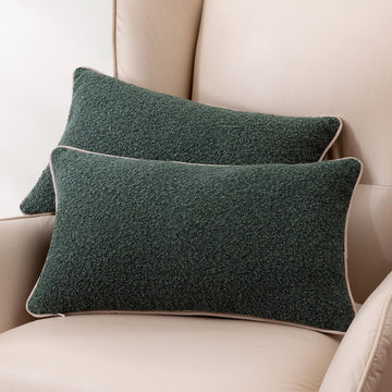 Boucle Lumbar Throw Pillow Covers, Green, 12×20in, Pack of 2