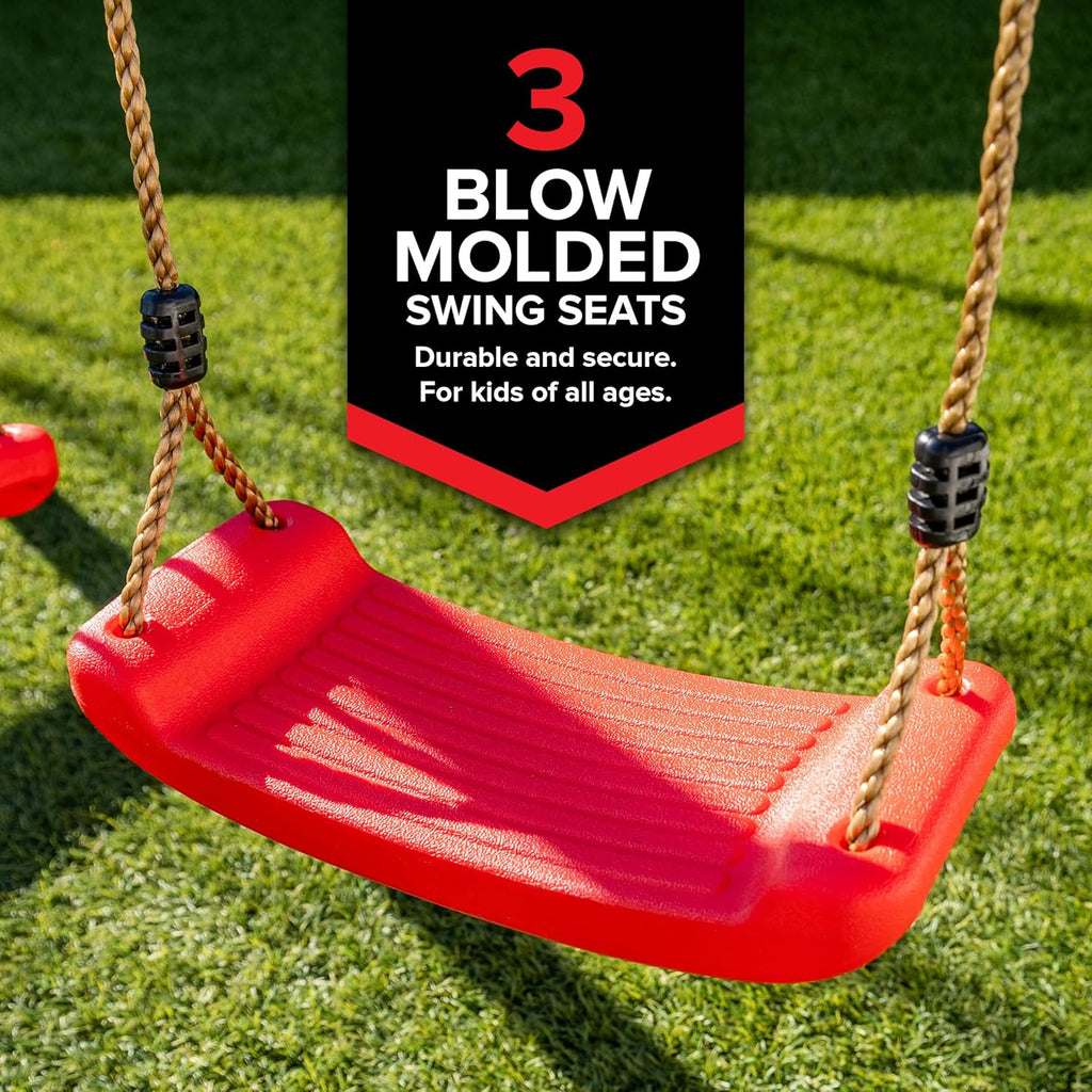 VWS-001 Aspen Vinyl Wood Swing Set: 3 Swings, Heavy Duty and Rust Resistant, 3 Year Warranty - Top Safety with