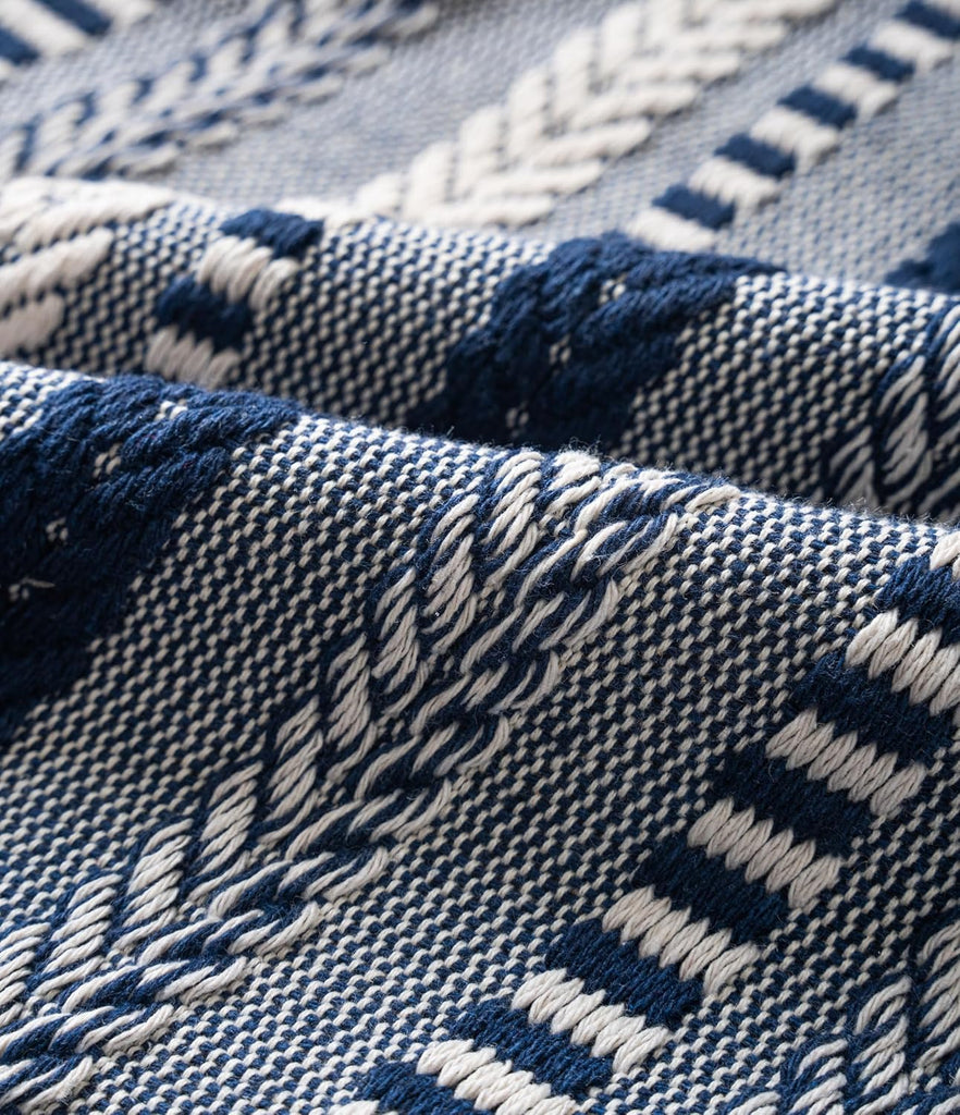 Boho Lumbar Pillow Covers 14x36 Long, Farmhouse Decorative Couch Pillow Cases, Navy Blue Accent Pillows of Bed, Sofa
