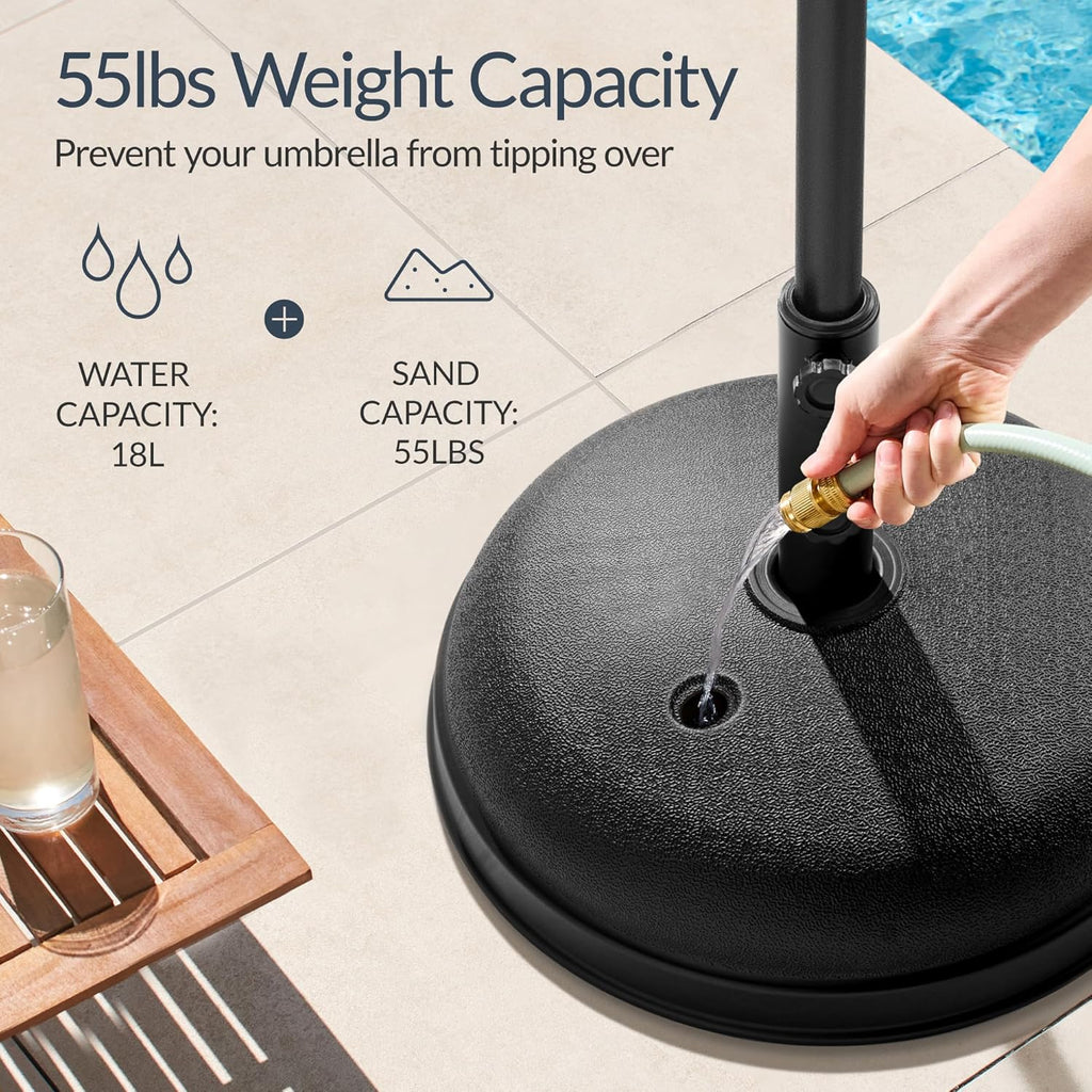 Fillable Umbrella Base Stand Round Dome Plastic Patio Umbrella Base Stand, Pole Holder w/ 55lbs Weight Capacity