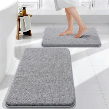 Memory Foam Bathroom Rugs Mats Sets 2 Piece, 24"x16"+30"x20", Grey | Ultra Soft Quick Dry Bath Rugs, Non-Slip