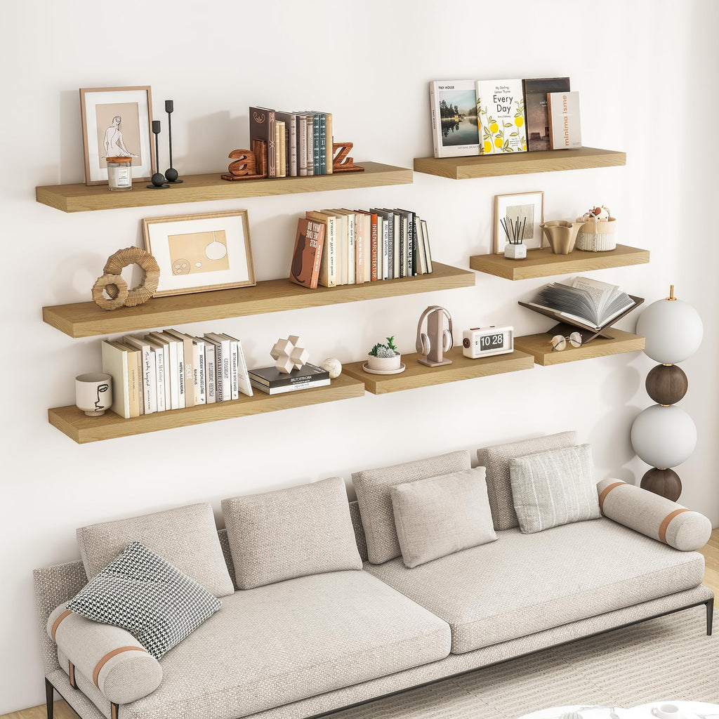 24Inch Floating Shelves for Wall 2Pack, Oak, 8" Deep