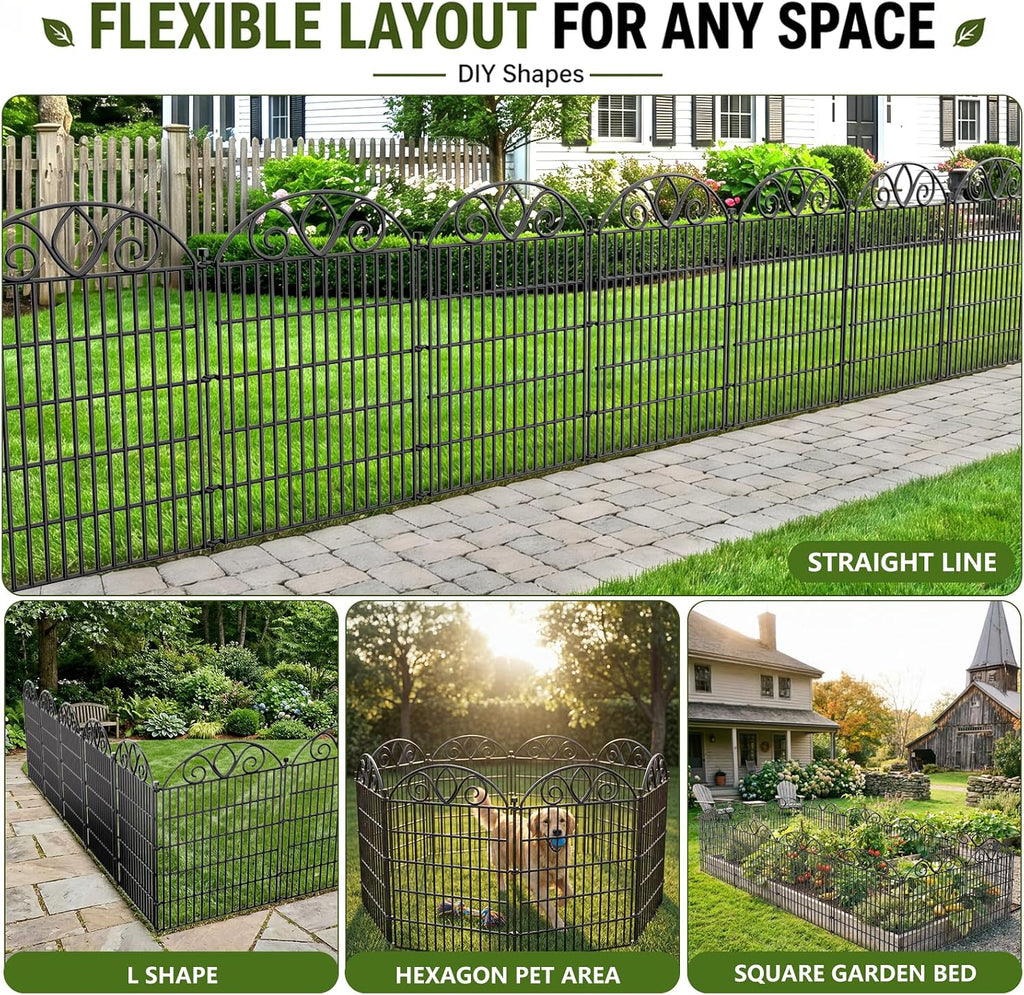 10 Panels No Dig Tall Garden Fence with Gate - 48" H X 26.25' L Rustproof Metal Dog Fence Outdoor for Yard