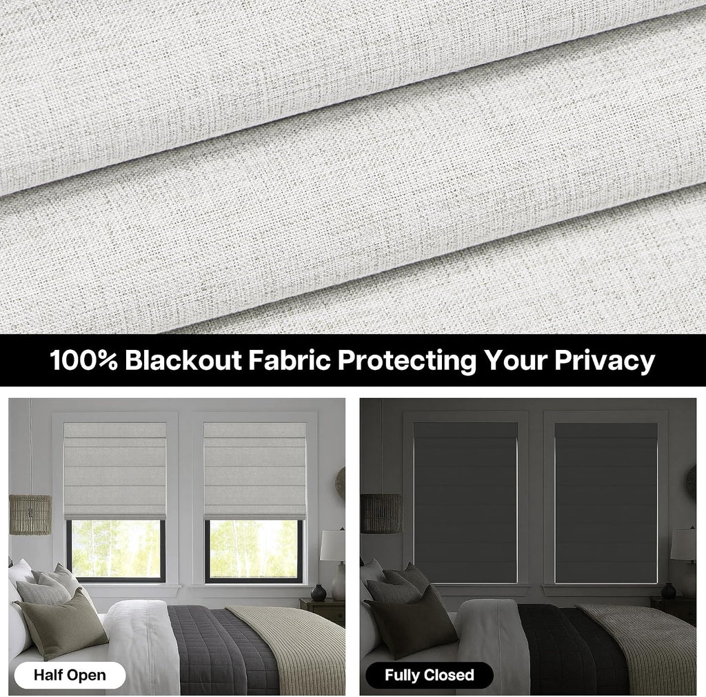 No Drill Roman Shades, Blackout, 34" W x 64" H, Natural