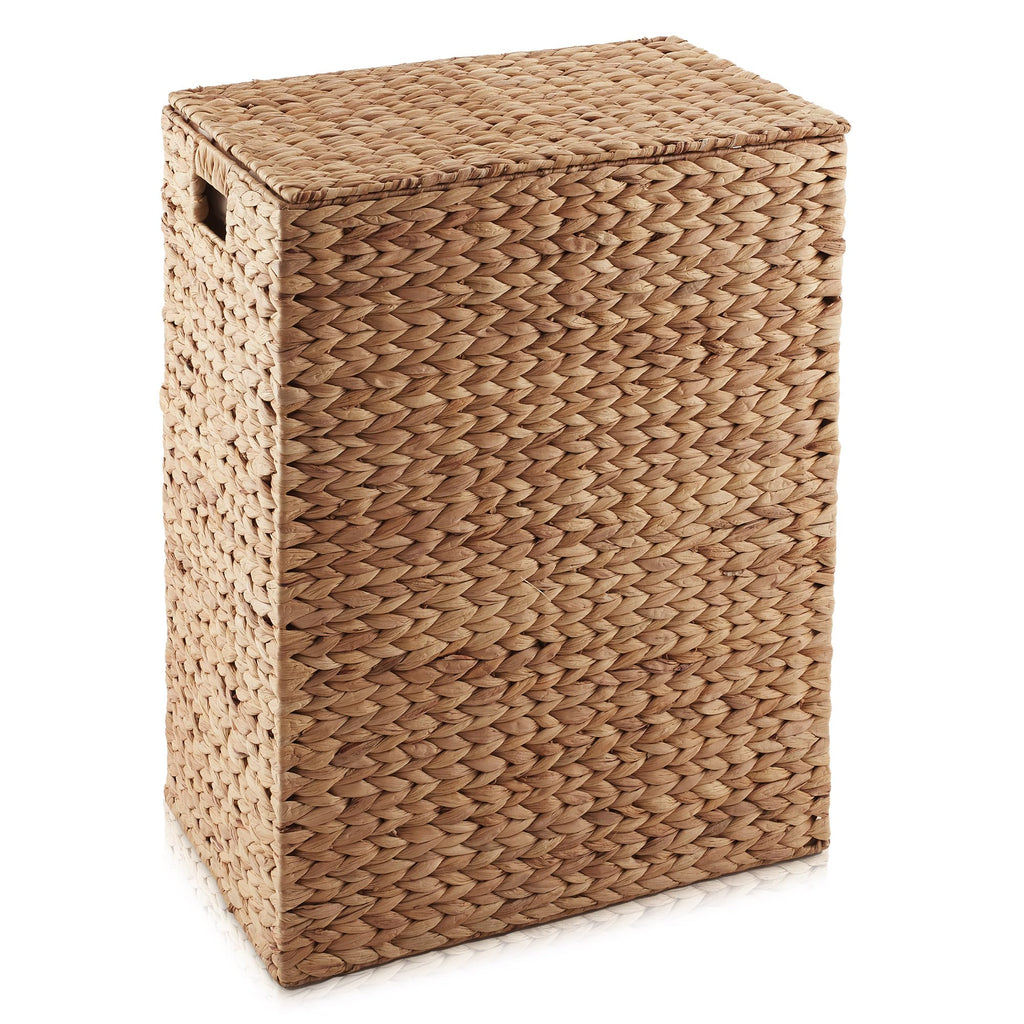 Large Laundry Hamper with Lid and Removable Liner Bag - Cinnamon, Woven Water Hyacinth Rectangular Laundry Basket