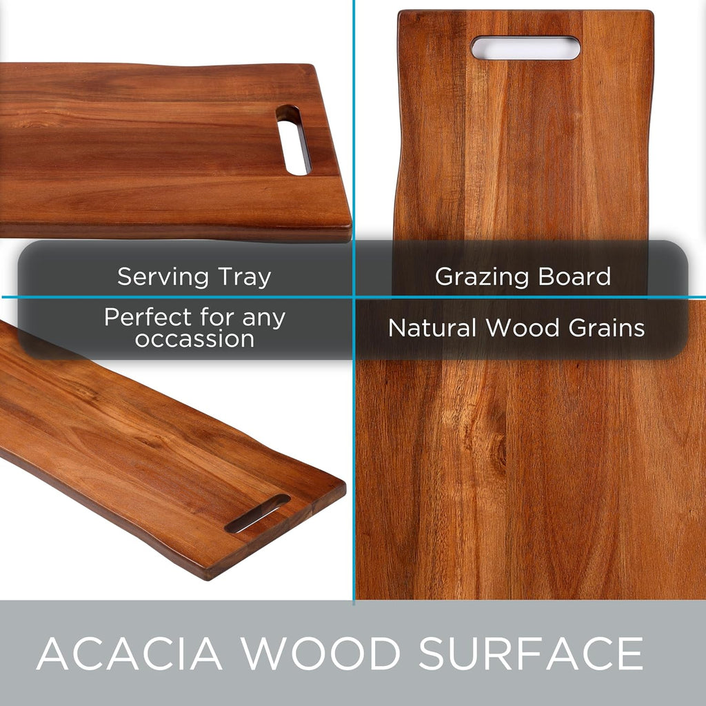 36" Acacia Wooden Cheese Serving Board with Handles - Extra Long - Party Charcuterie for Appetizers Food Kitchen