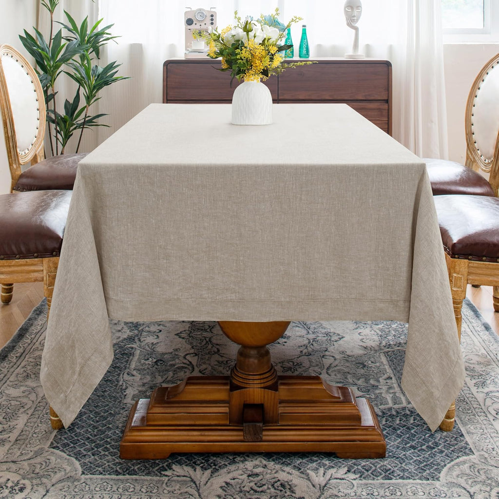 Linen World Linen Tablecloth,100% French Linen Natural Tablecloth 55" x 55" Inch,Washable Square Tab