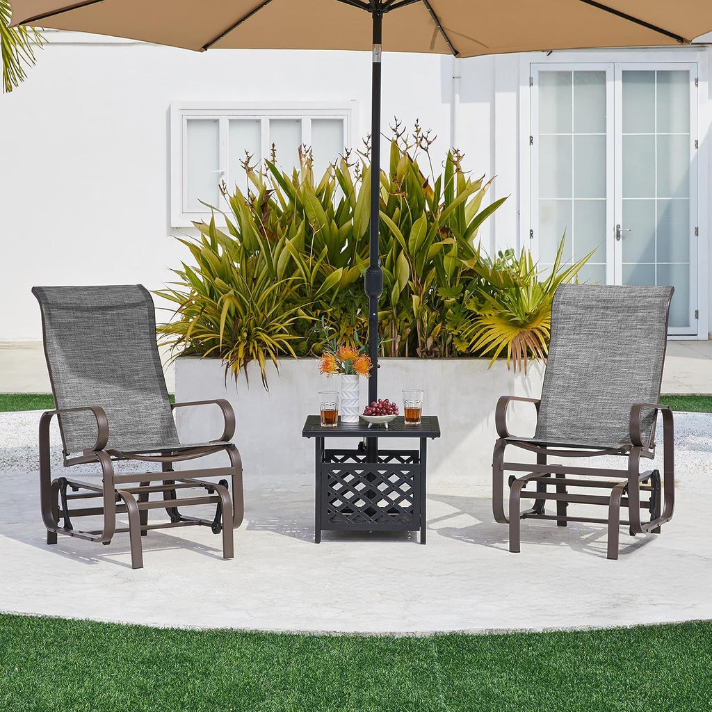 Outdoor Rocking Chair Patio Glider with Sling Seat Set of 2,Gray | Porch Chair and Outdoor Rocker with Steel