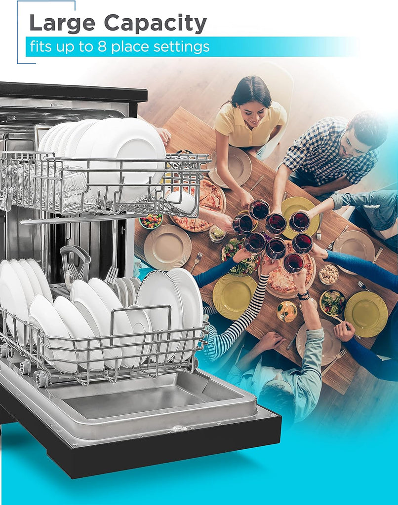 18-Inch Portable Dishwasher, 8-Place Setting Capacity, Mobile Dish Washer with 6 Wash Programs, LED Display