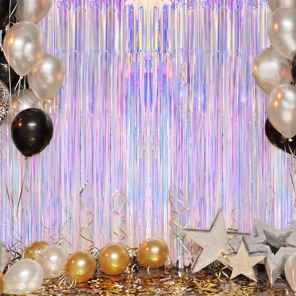 3 Pack Foil Fringe Backdrop - Iridescent Shiny Tinsel Curtains for Party Decoration/Photo Booth Props - 3.3x8.2 FT