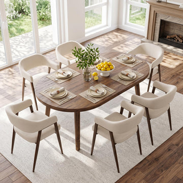 Modern with Arms Set of 6, Beige Linen Upholstered Chairs