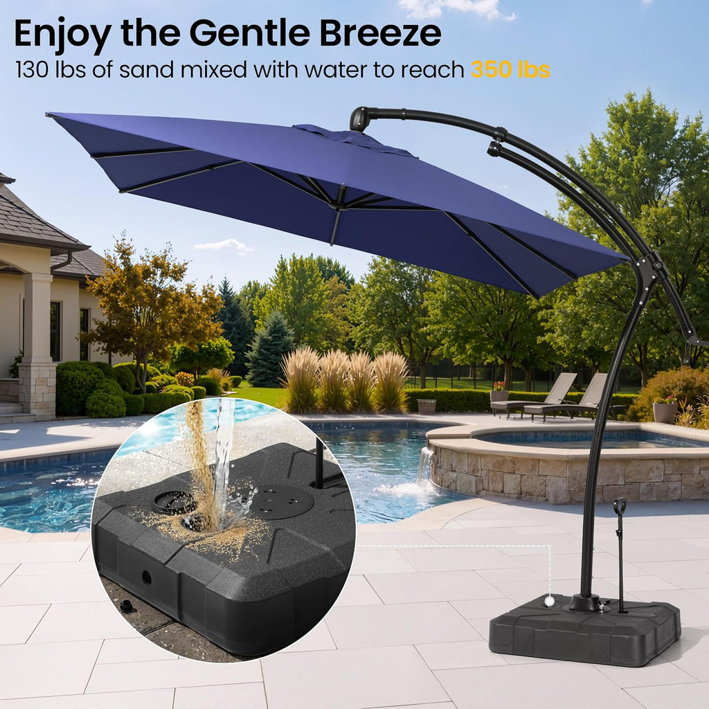 9-11FT Offset Cantilever Umbrella with 350LBS Wheeled Base Included | 360-degree adjustment, Aluminum & iron frame - Nav