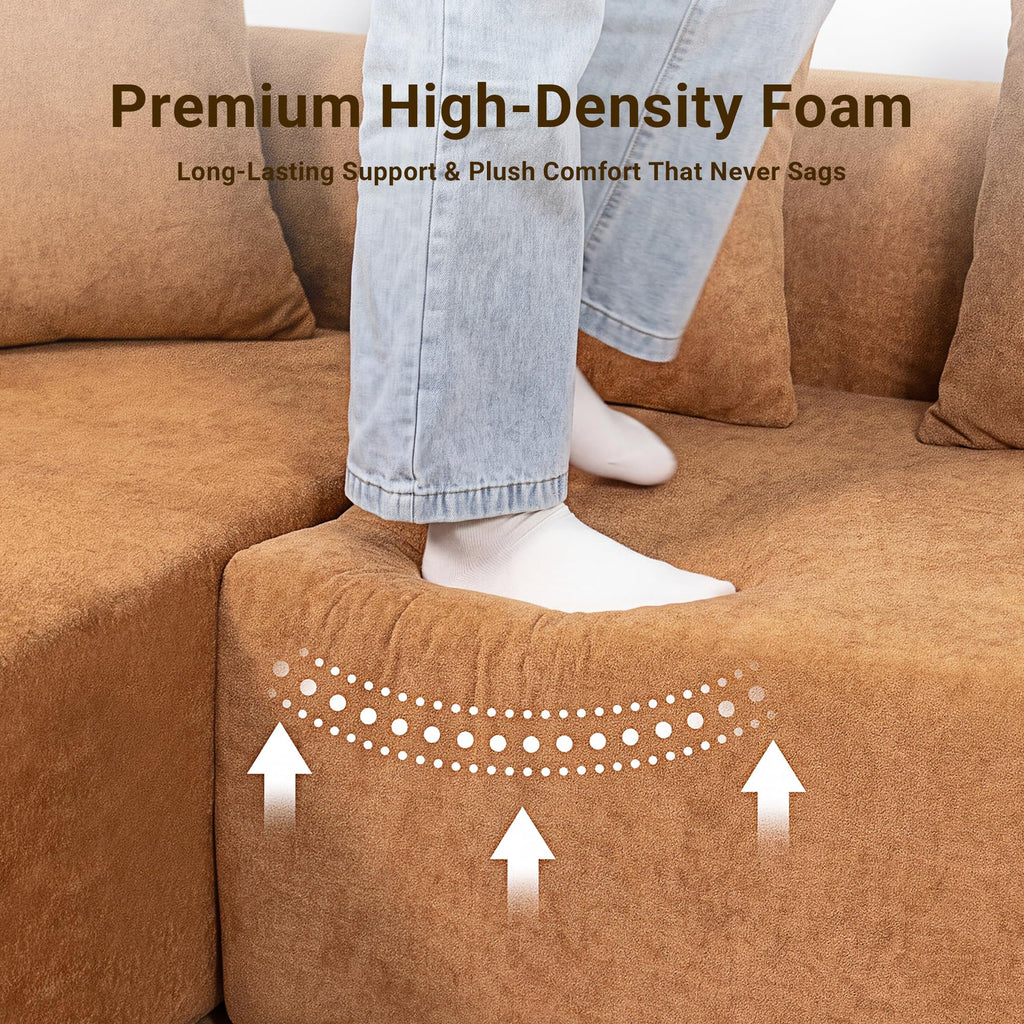 106" Cloud Boneless Couch, Right Chaise Sofa, Brown
