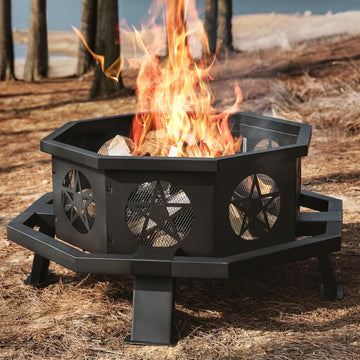 35 inch Fire Pit, Outdoor Fire Pit Wood Burning Fire Pits with Cooking Grill