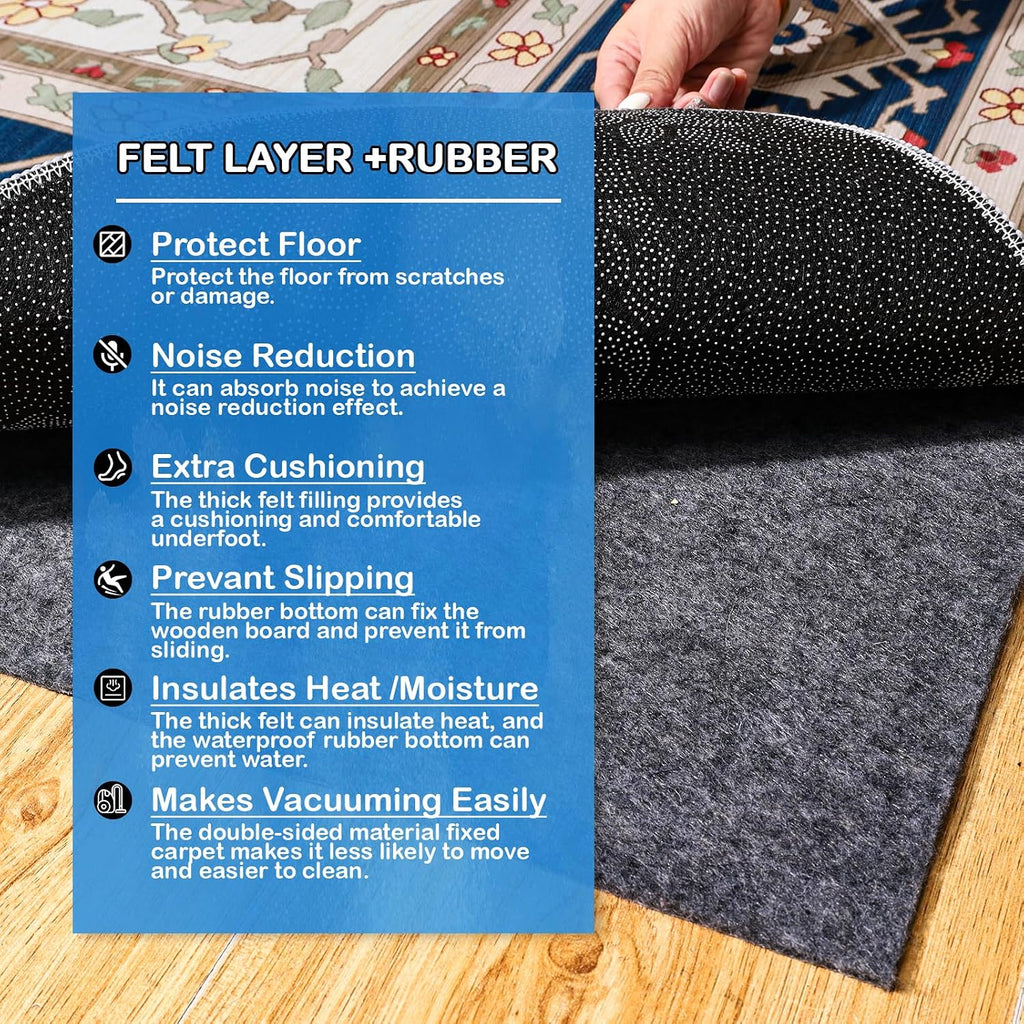 Non-Slip Rug Pads 9 x 12 ft, 100% Waterproof Extra Large Area Rugs Non Skid Rug Pad for All Floors and Finishes