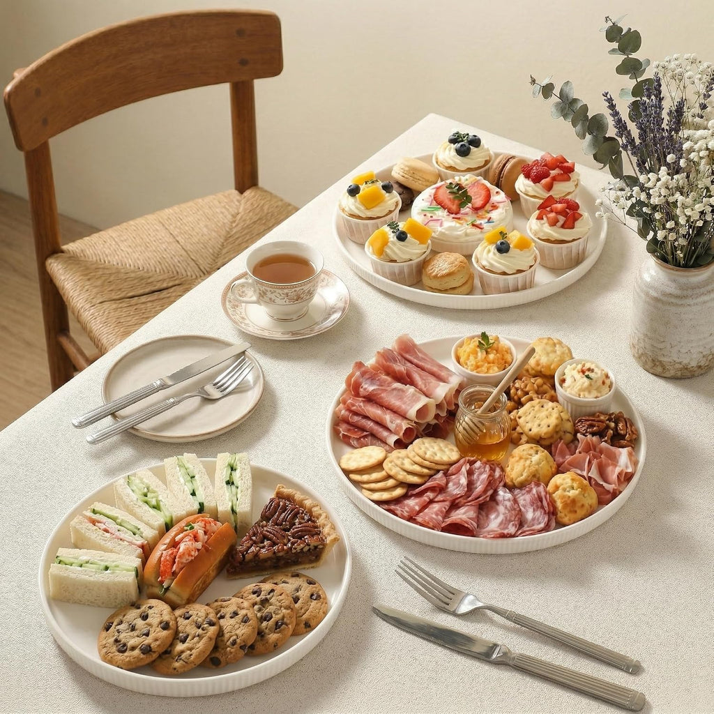 Round Serving Platters 3-Pack (12.8"/10.8"/8.8") - White Porcelain Serving Trays for Veggie, Fruit, Cheese, Snack