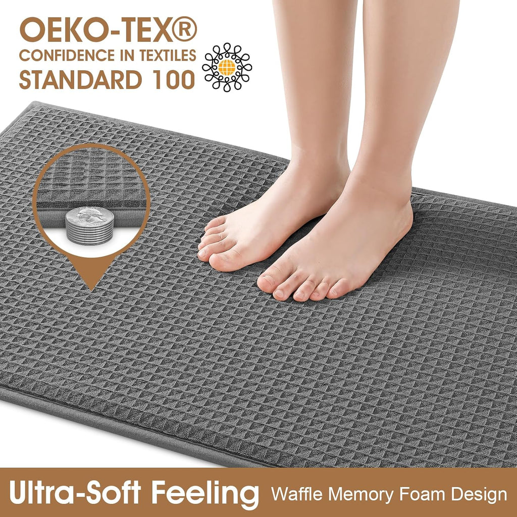 Memory Foam Bath Mat Set 3 Piece, Ultra Soft Absorbent Waffle Bathroom Rugs, Super Non-Slip PVC Backing Bath Rug