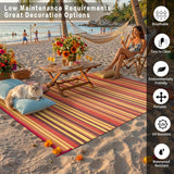 Outdoor Plastic Straw Rug Waterproof Patio 9x12 Red Orange Stripe Mat for Porch Camping RV Balcony D