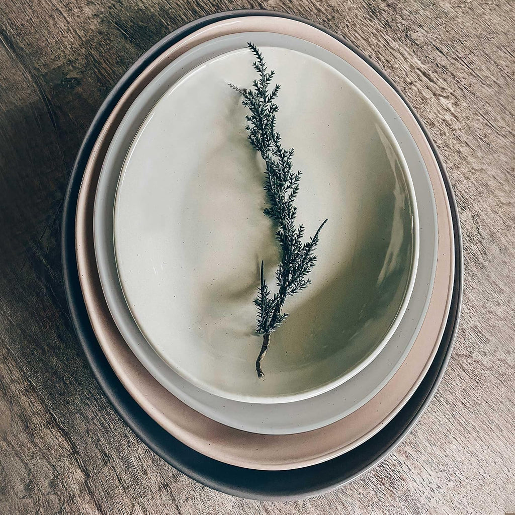 Ceramic Large Serving Bowls- Set of 2 Oval Platters for Entertaining. Modern Kitchen Dishes for Dinner, Fruit, Salad