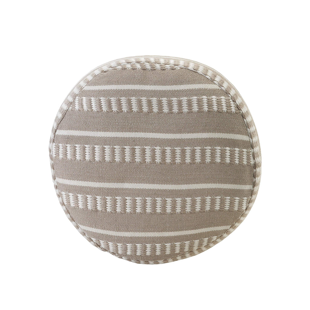LR Home Dash and Stripe Geometric Pouf Ottoman, Handmade Indoor Outdoor Round Footrest and Extra Seat, Beige and