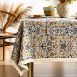 Farmhouse Floral Tablecloths Rectangular Vintage Flower Print Table Cloth with Tassel Rustic French 