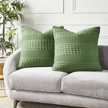 Waffle Weave Olive Green Euro Sham Set of 2 26x26, Decorative Throw Pillow Covers/Shams, Boho Farmhouse Bedroom Decor