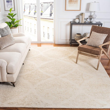 Abstract Collection X-Large Area Rug - 11' x 15', Ivory & Beige, Handmade Wool, Ideal for High Traffic Areas in