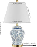 22.25" Blue/White Chinoiserie Ceramic Urn Table Lamp, Traditional Classic Nightstand Lamp Bedroom, White Linen Shade