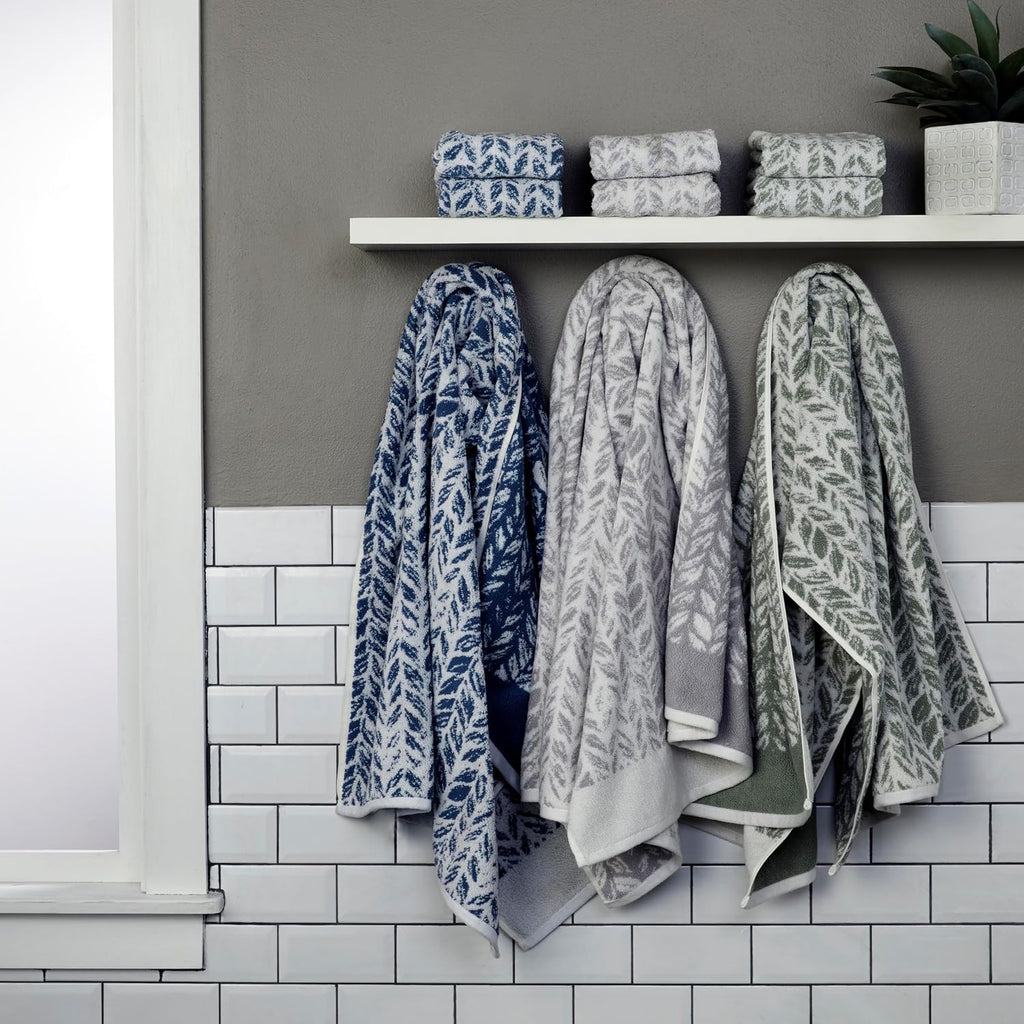 Distressed Leaves 100% Turkish Cotton Premium 4-Piece Towel Set, 600 GSM, Soft & Absorbent Jacquard- 2 Bath Towels, 2