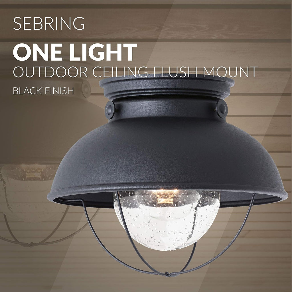 Sebring Transitional One - Light Outdoor Ceiling Flush Mount Outside Fixture, Black Finish, 1-Light, cETL Listed