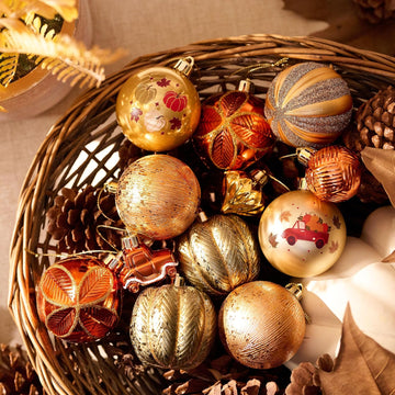 Fall Ornaments Tree Decorations Shatterproof Pumpkin - Set of 21