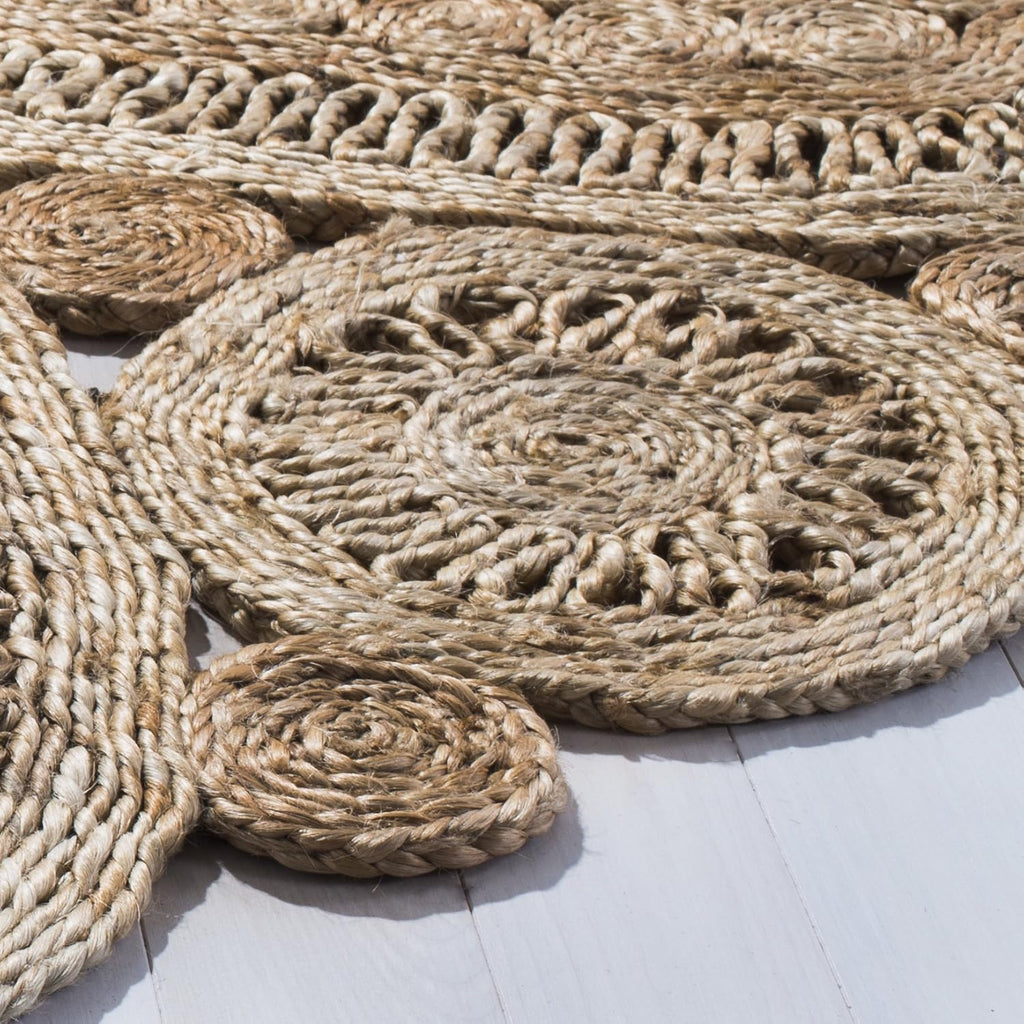 Area Rug 7' Round - Natural Fiber Collection - Natural Brown, Handmade Jute, Decorative Boho Floral Design (NF360A)