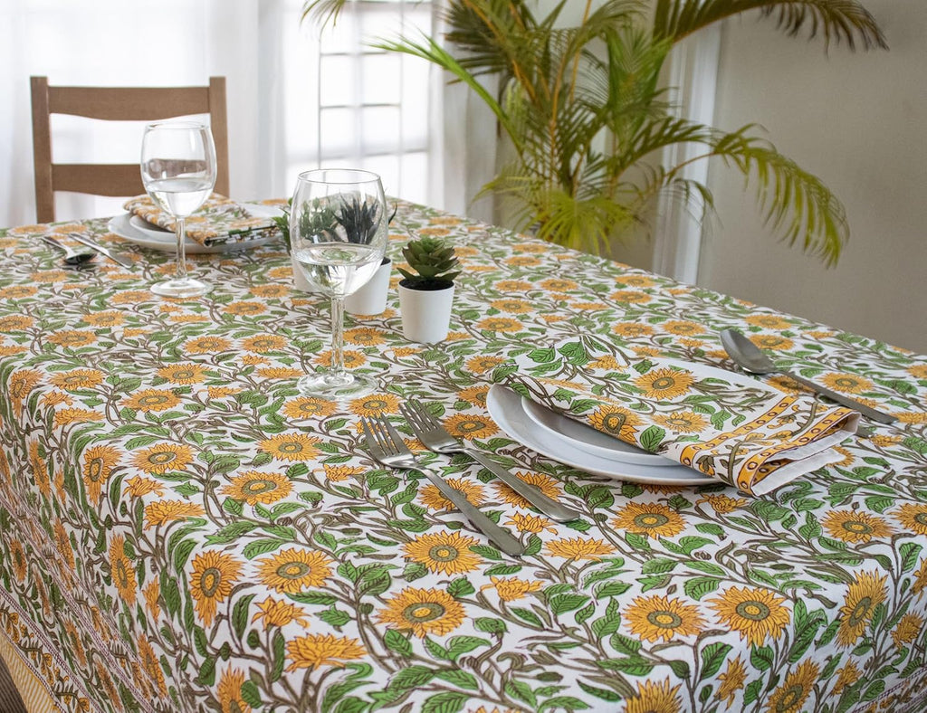 Block Print Table Cloth- 54x108 Inch Rectangle 100% Cotton Handmade Pre-Shrink, Washable for Spring,