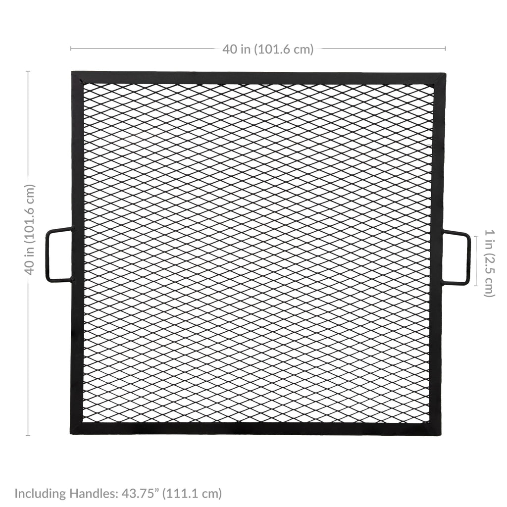 Square Fire Pit Grill Grate with Handles, Heavy Duty Steel, 40"