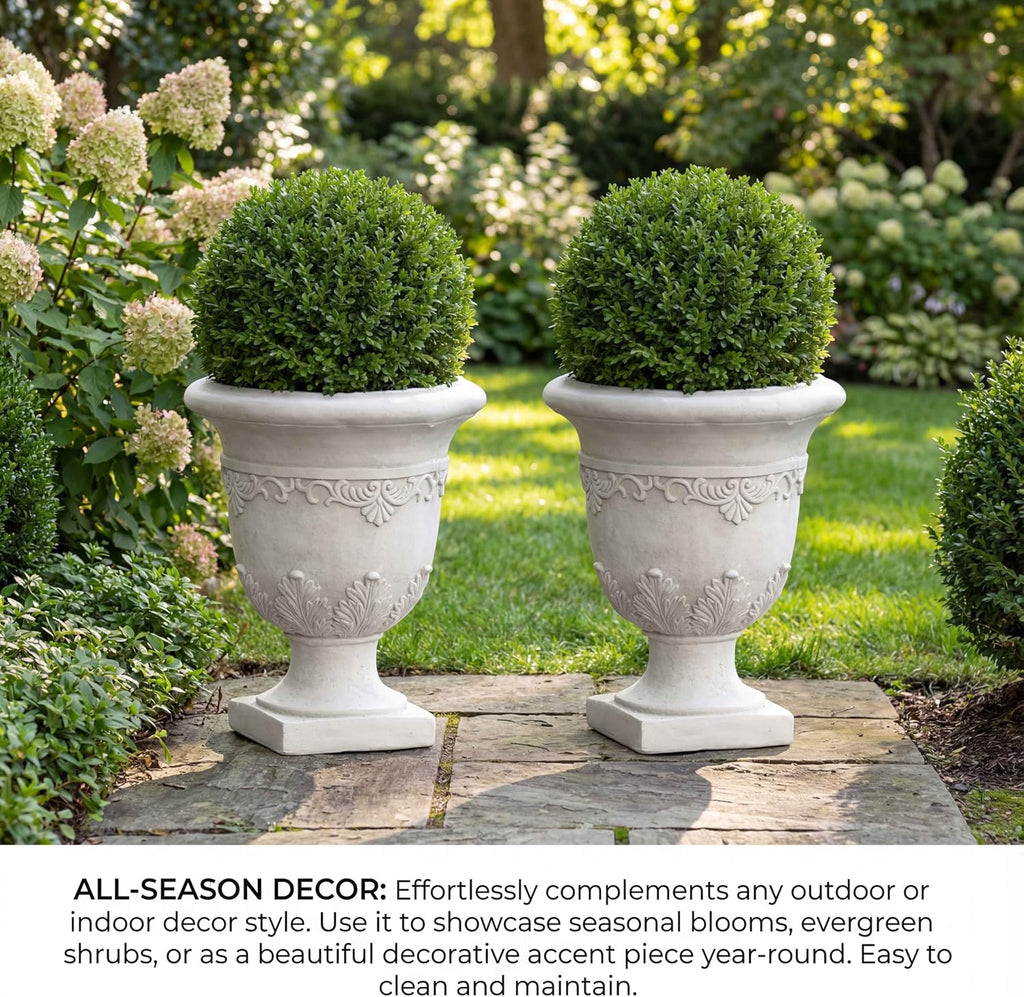 20" Italian Style Urn Planter with Drainage for Outdoor - Antique White | Lightweight MGO urn planter 20"tall Italian