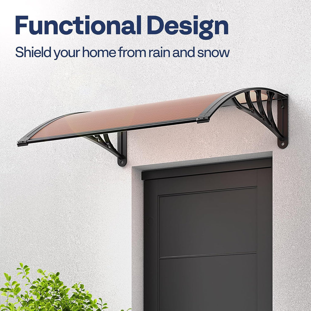Polycarbonate Window Door Awning Canopy Brown with Black Bracket 38 Inch x 40 Inch