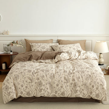100% Cotton Cozy Winter Brushed Cotton Floral Bedding, Reversible 3-Piece Duvet Cover Set, Soft & Warm Flannel Feel