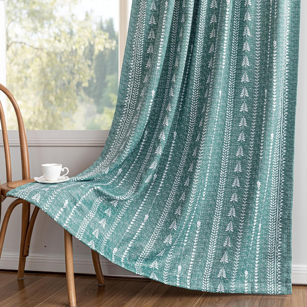 Sage Green Blackout Curtains - Boho Farmhouse Printed 95% Room Darkening Aqua Thermal Insulated Drapes