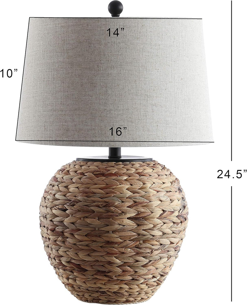 24.5" Natural Water Hyacinth Farmhouse Basket Table Lamp, Coastal Decor Bedroom Nightstand, Light Gray Linen Shade