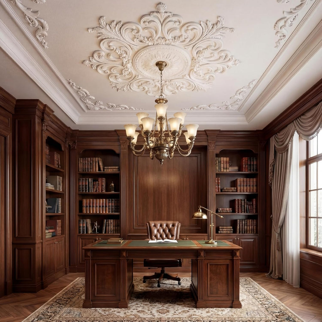 9 Pcs 2.36'' ID Ceiling Molding Set Large 28 Inch PU Ceiling Medallion Combination Decorative with 4 Pcs Corner French